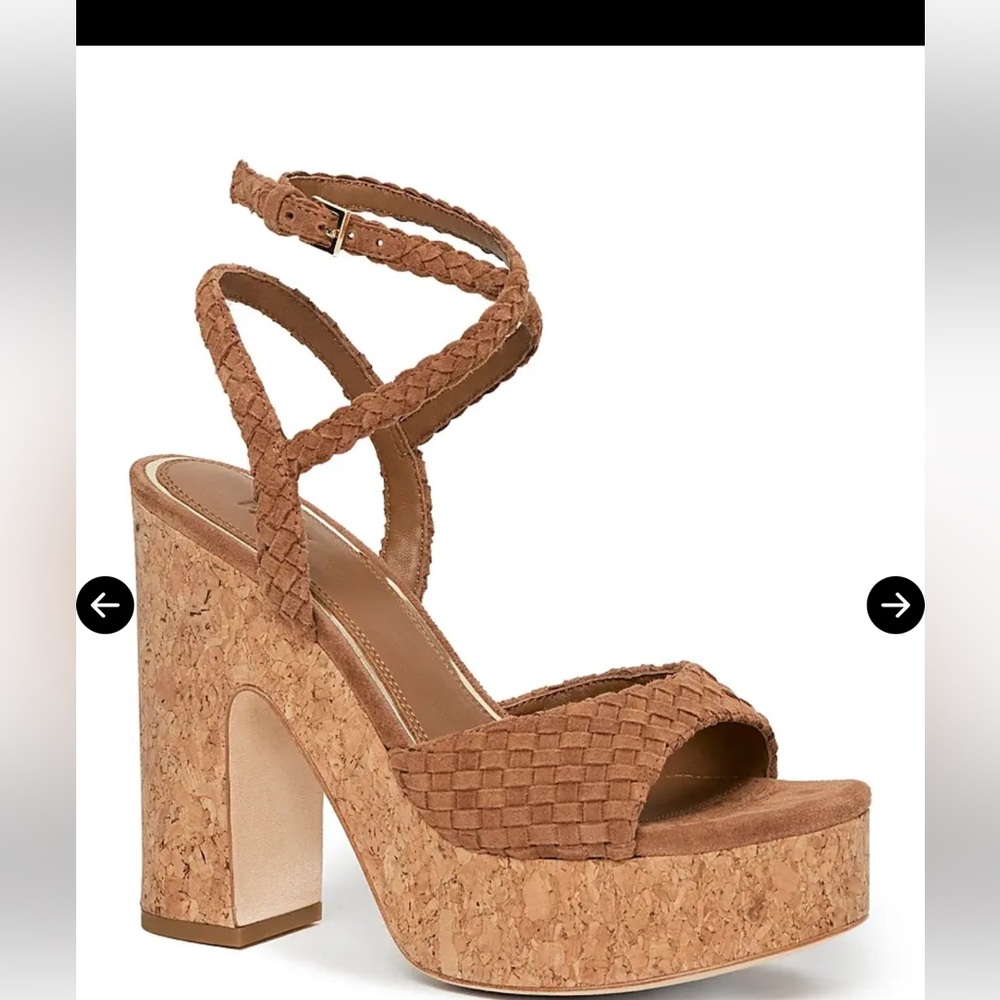 PAIGE Braided Tan Platform Sandal with Cork Block Heel
